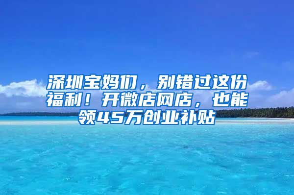 深圳寶媽們，別錯過這份福利！開微店網(wǎng)店，也能領(lǐng)45萬創(chuàng)業(yè)補貼