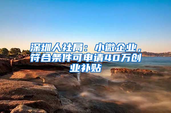 深圳人社局：小微企業(yè)，符合條件可申請(qǐng)40萬創(chuàng)業(yè)補(bǔ)貼