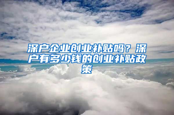 深戶企業(yè)創(chuàng)業(yè)補(bǔ)貼嗎？深戶有多少錢的創(chuàng)業(yè)補(bǔ)貼政策