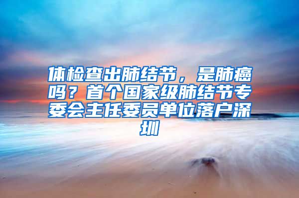 體檢查出肺結節(jié)，是肺癌嗎？首個國家級肺結節(jié)專委會主任委員單位落戶深圳